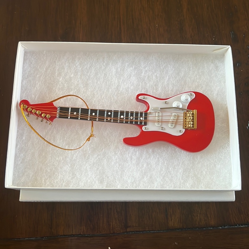 NIB Broadway Gifts 5.5" Red Wood Electric Guitar Ornament